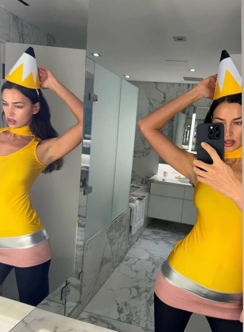 38-летняя модель Ирина Шейк нарядилась в костюм карандаша на Хэллоуин