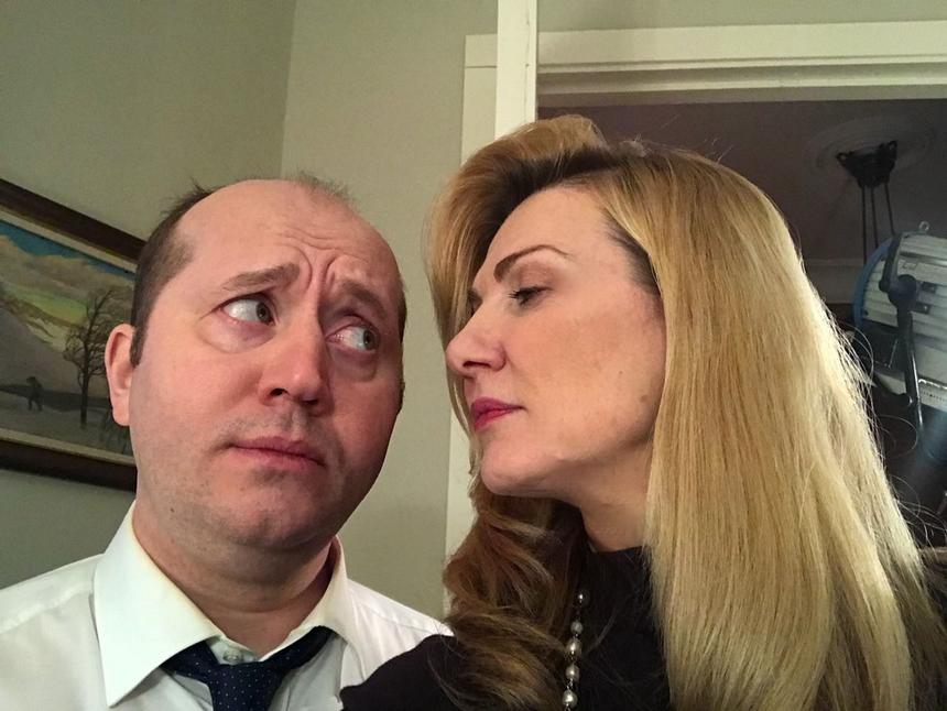 Кадр с сьемок х/ф «Он+Она», Сергей Бурунов и Лариса Бравицкая